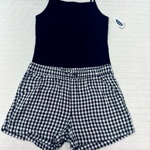 Old Navy Outfit- Black and White Gingham Shorts with NWT Black Tank Top, 14-16
